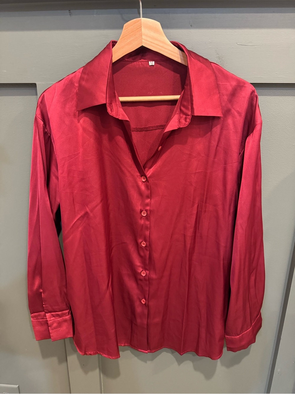 Silky Red Button-Up Blouse